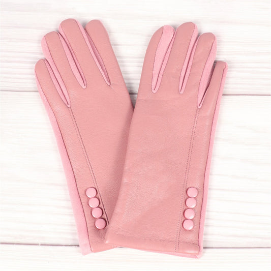 Gloves - Stitched Button - Pink