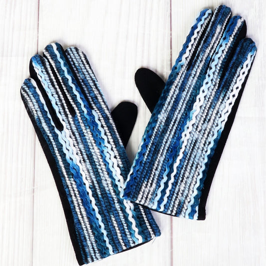 Gloves - Stitched Stripes - Blue