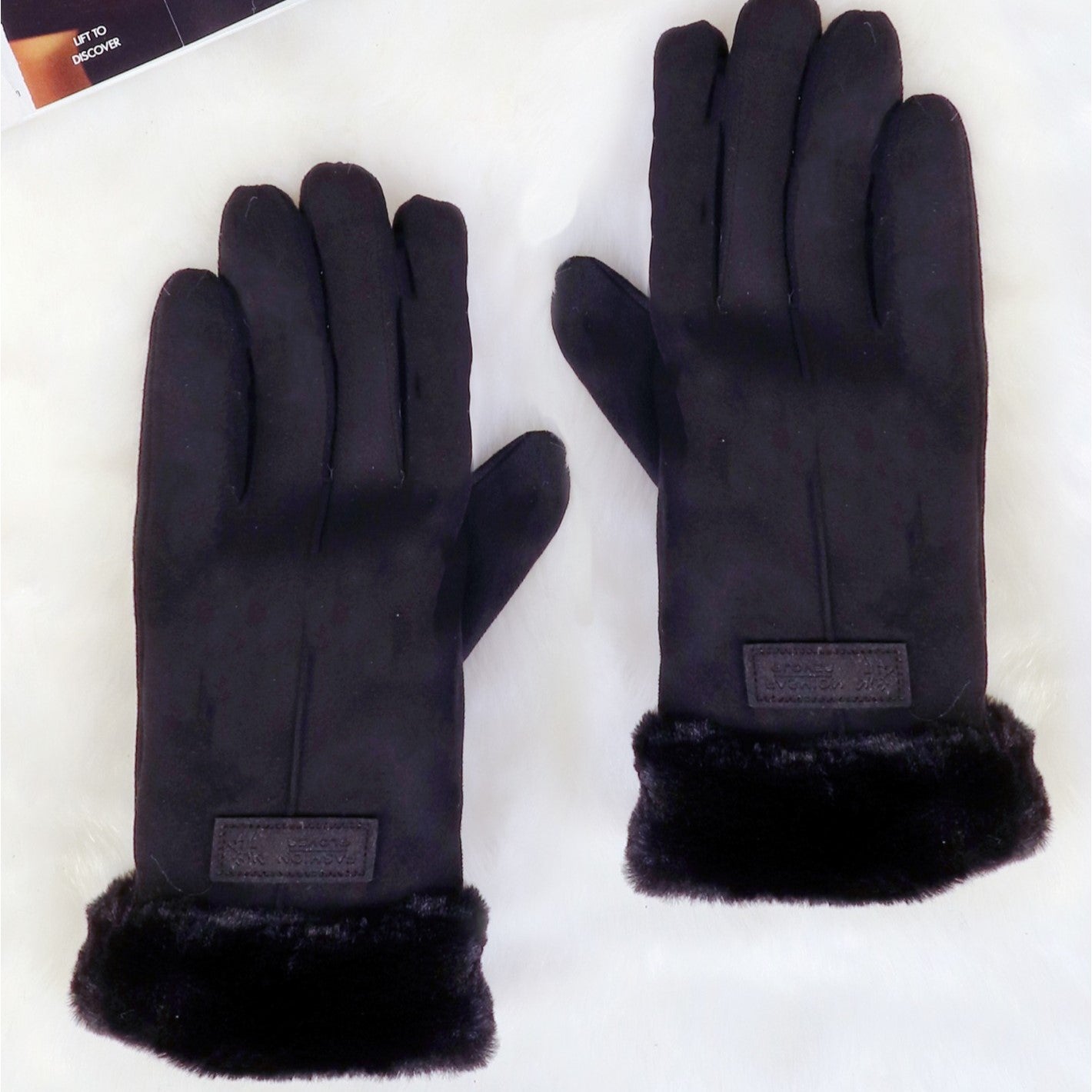 Gloves - Suede Faux Fur - Black