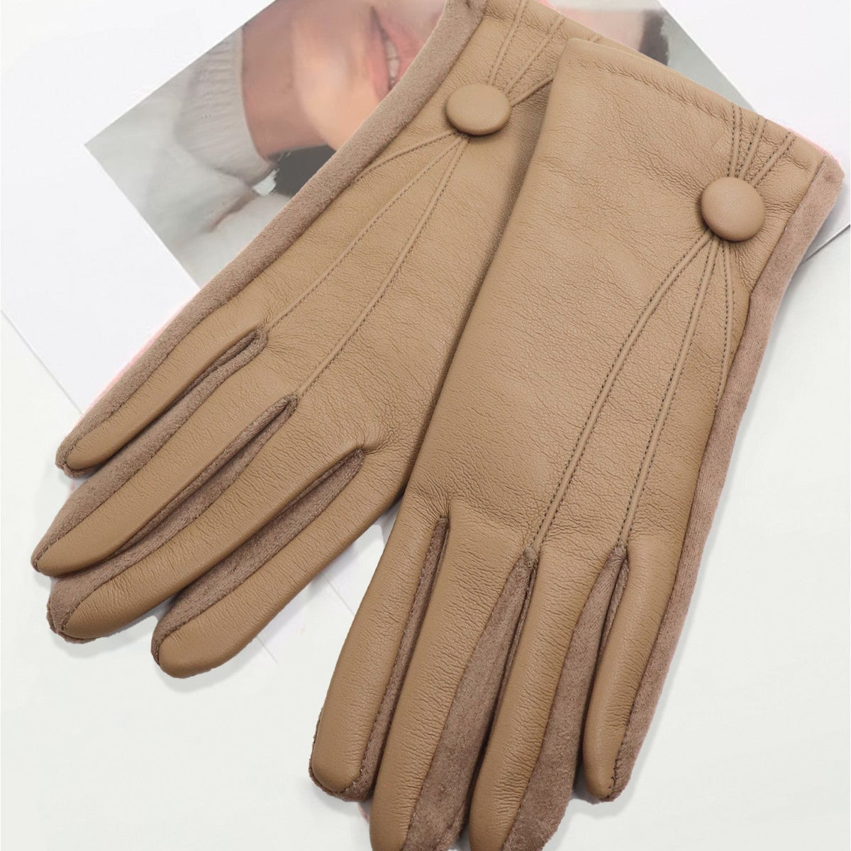 Gloves - Button - Khaki