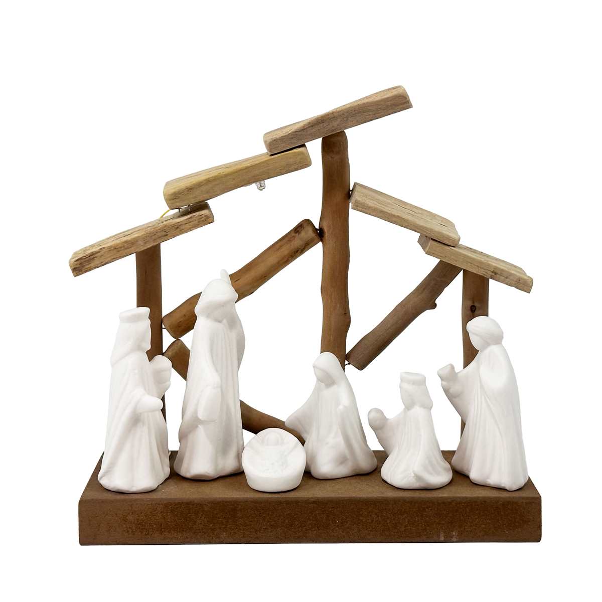 LED Decor - Nativity Scene - Wood & Ceramic