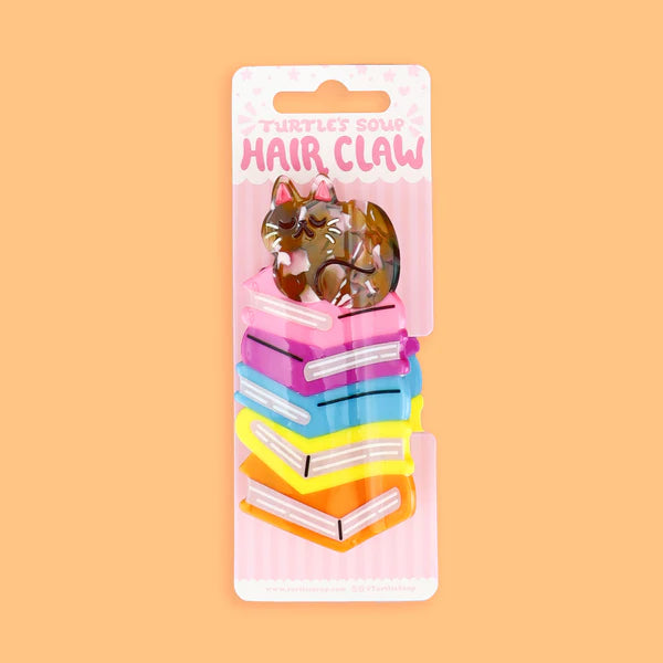 Hair Claw - Acetate - Book Stack Kitty