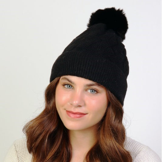 Hat - Pom Pom Monochrome - Black