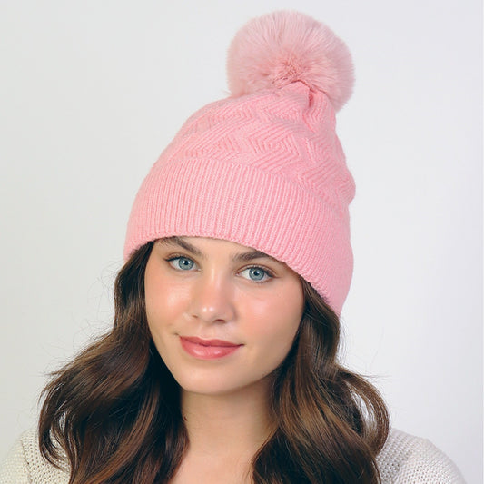 Hat - Pom Pom Monochrome - Pink