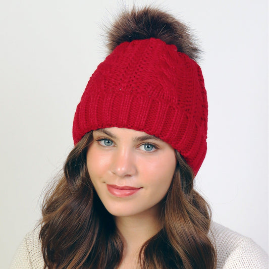Hat - Pom Pom - Burgundy Red