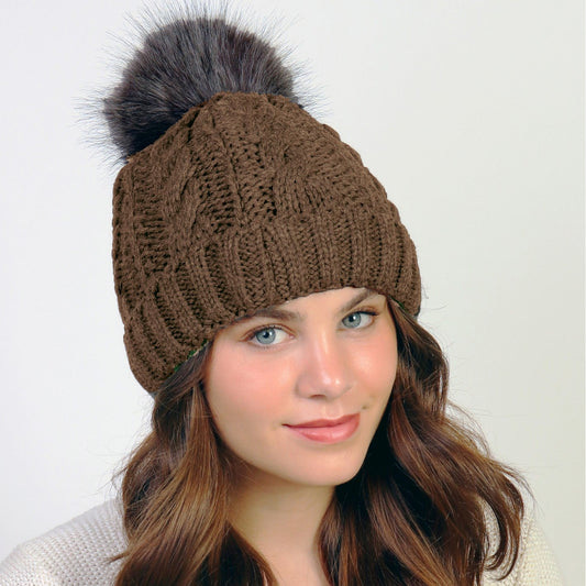 Hat - Pom Pom - Coffee Brown