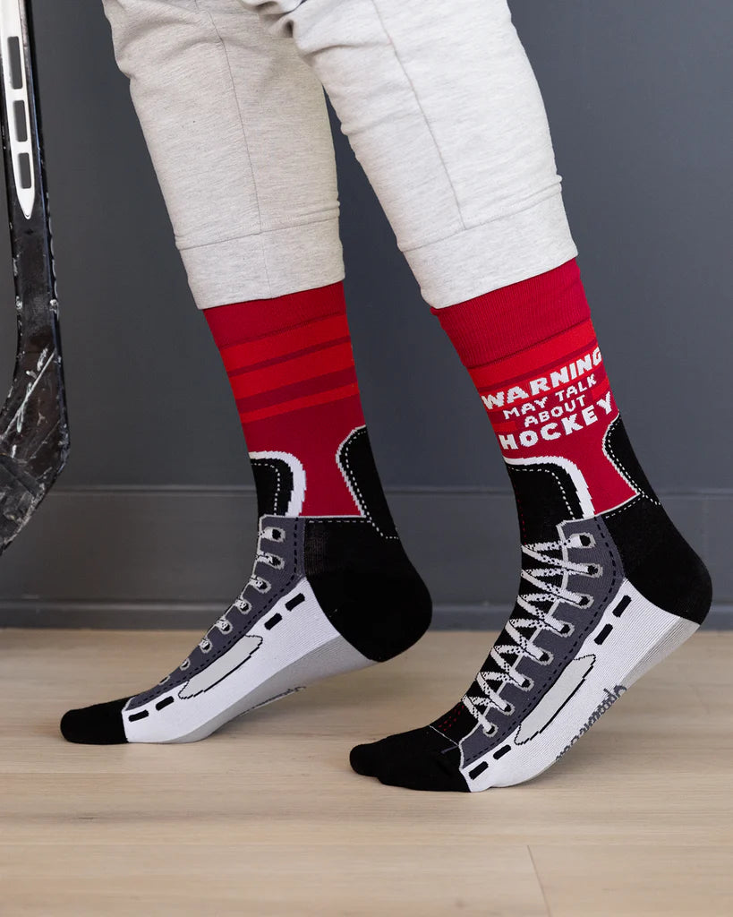 Socks - Large Crew - Warning: May Talk About Hockey