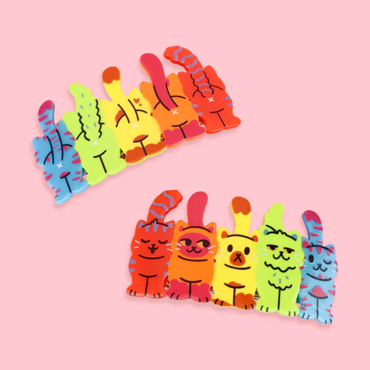 Hair Claw Set - Acetate - Rainbow Cats - Set of 2