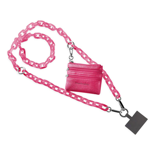 Clip & Go - Acrylic Phone Holder Chain With Pouch - Pink