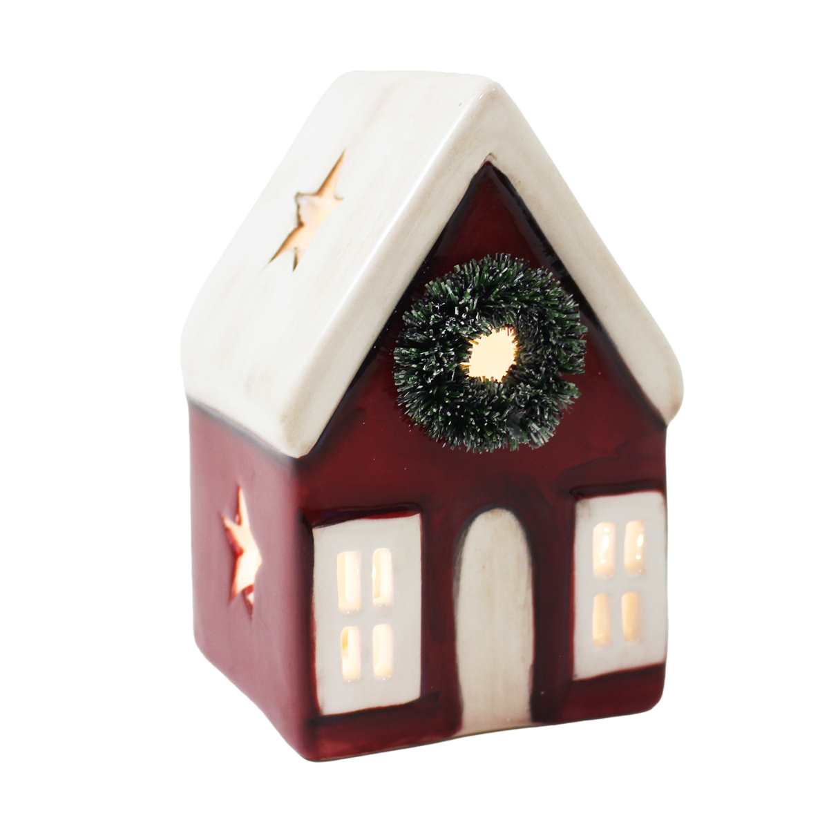 Decor Piece - LED - Red House with Wreath