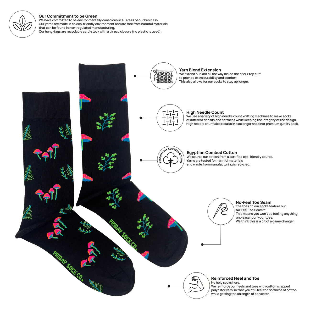 Socks - Large - Neon Mushroom