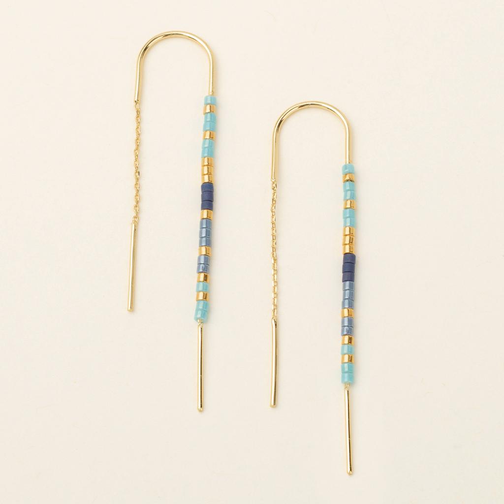 Thread Earrings - Miyuki Beads - Gold Cobalt
