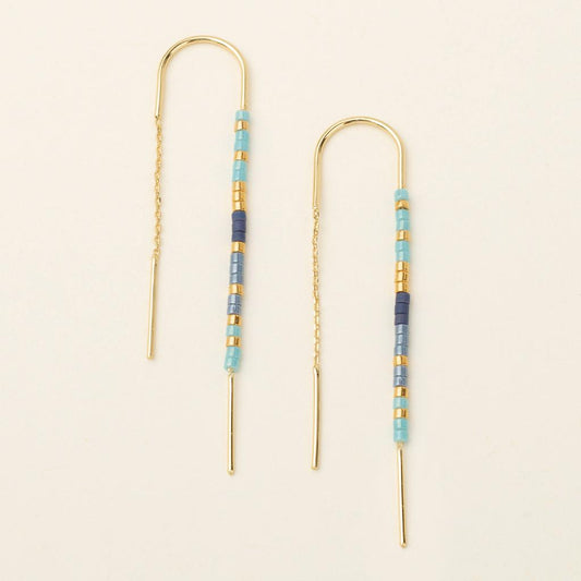 Thread Earrings - Miyuki Beads - Gold Cobalt