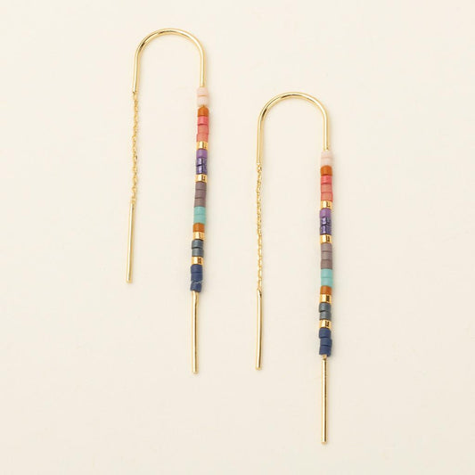 Thread Earrings - Miyuki Beads - Gold Multicolour