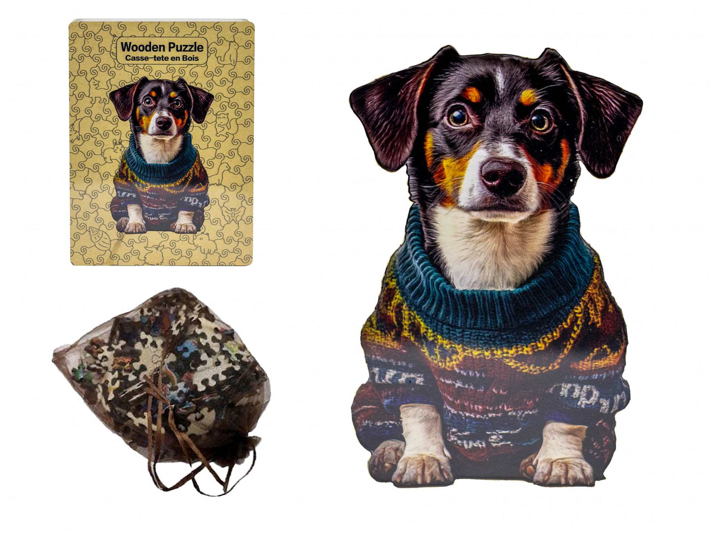 Puzzle - Wooden Dog in Sweater - 201 Pieces