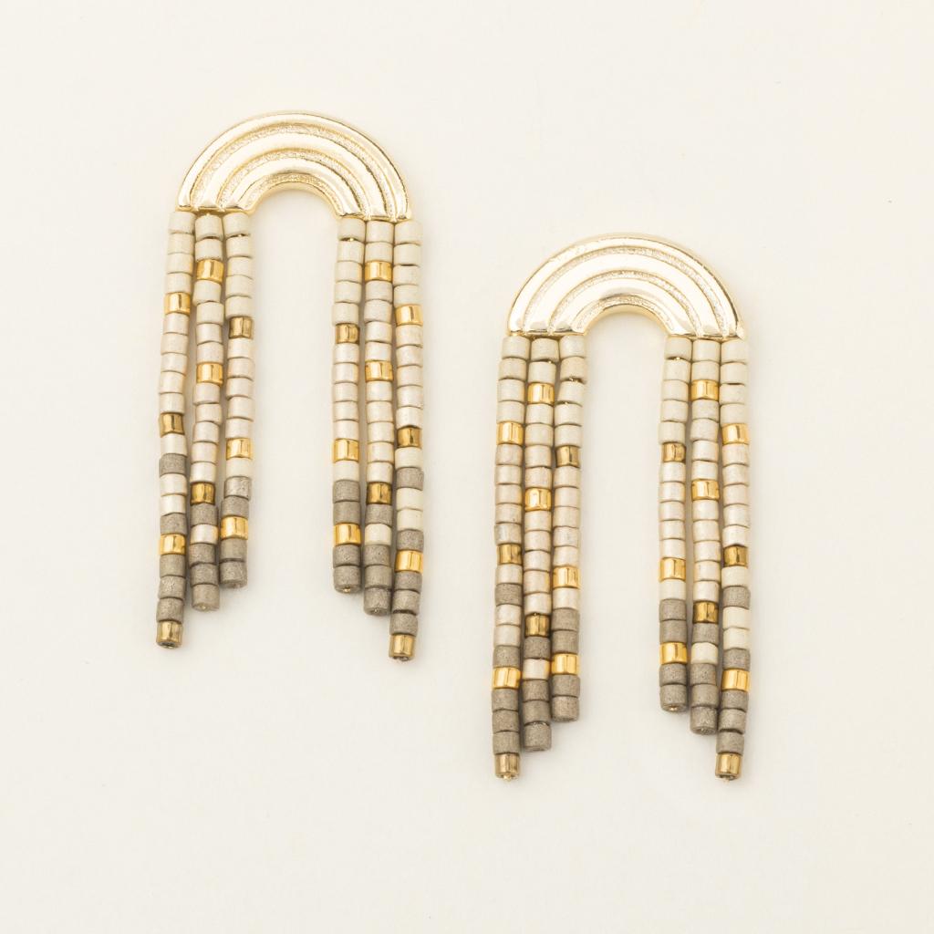 Fringe Earrings - Miyuki Beads - Gold Pewter