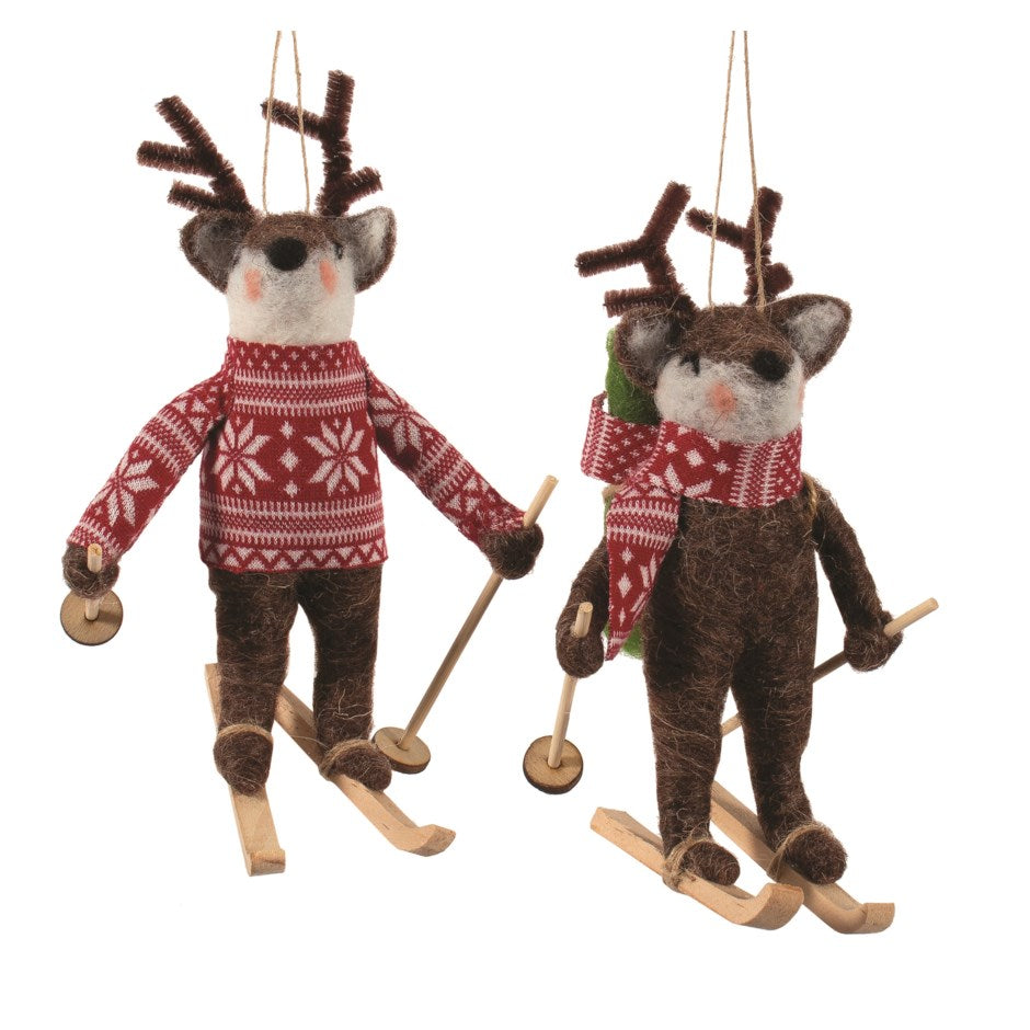 Ornament - Felt - Deer with Skis