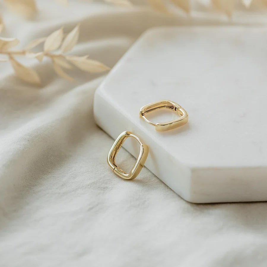 Hoop Earrings - Petite Square - Gold