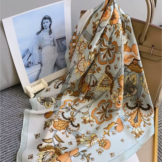 Scarf - Square - Blue & Orange Floral