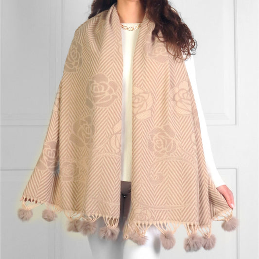 Scarf - Pom Pom - Zig Zag Rose Beige