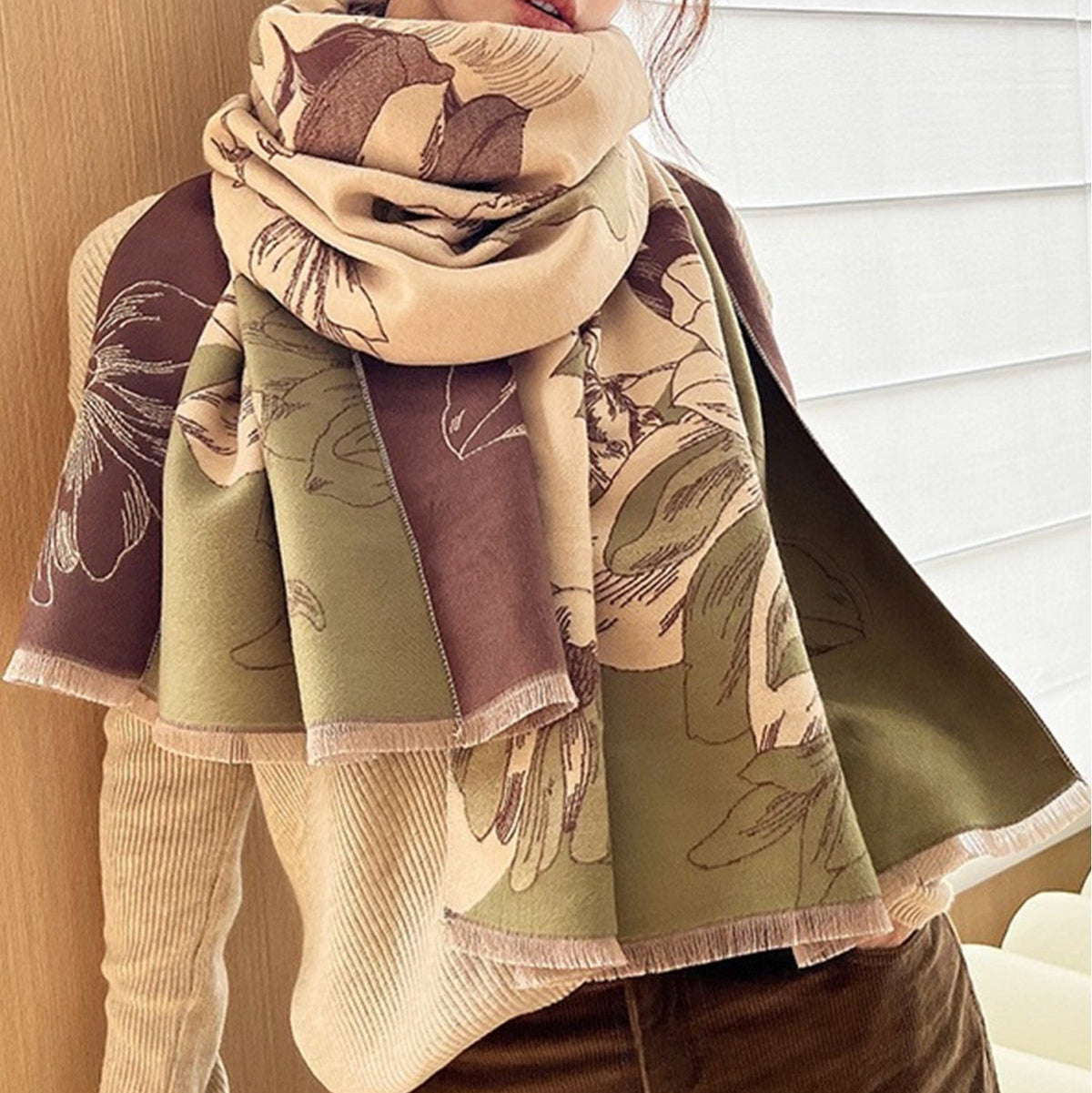 Scarf - Floral - Green/Brown