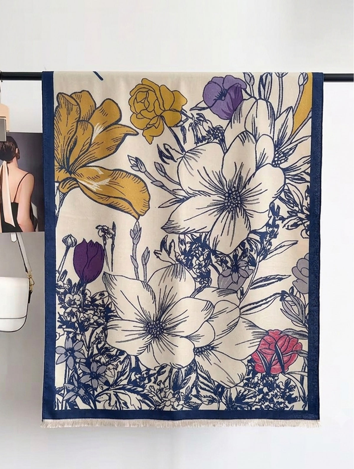 Scarf - Floral - Blue/Cream