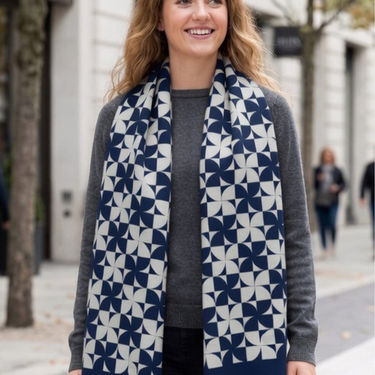 Scarf - Pin Wheel - Navy