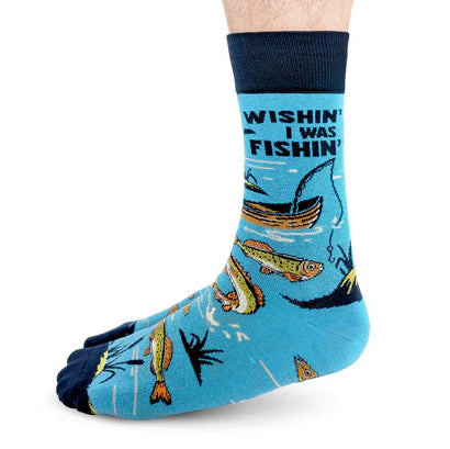 Socks - Large Crew - Wishin' I Was Fishin'