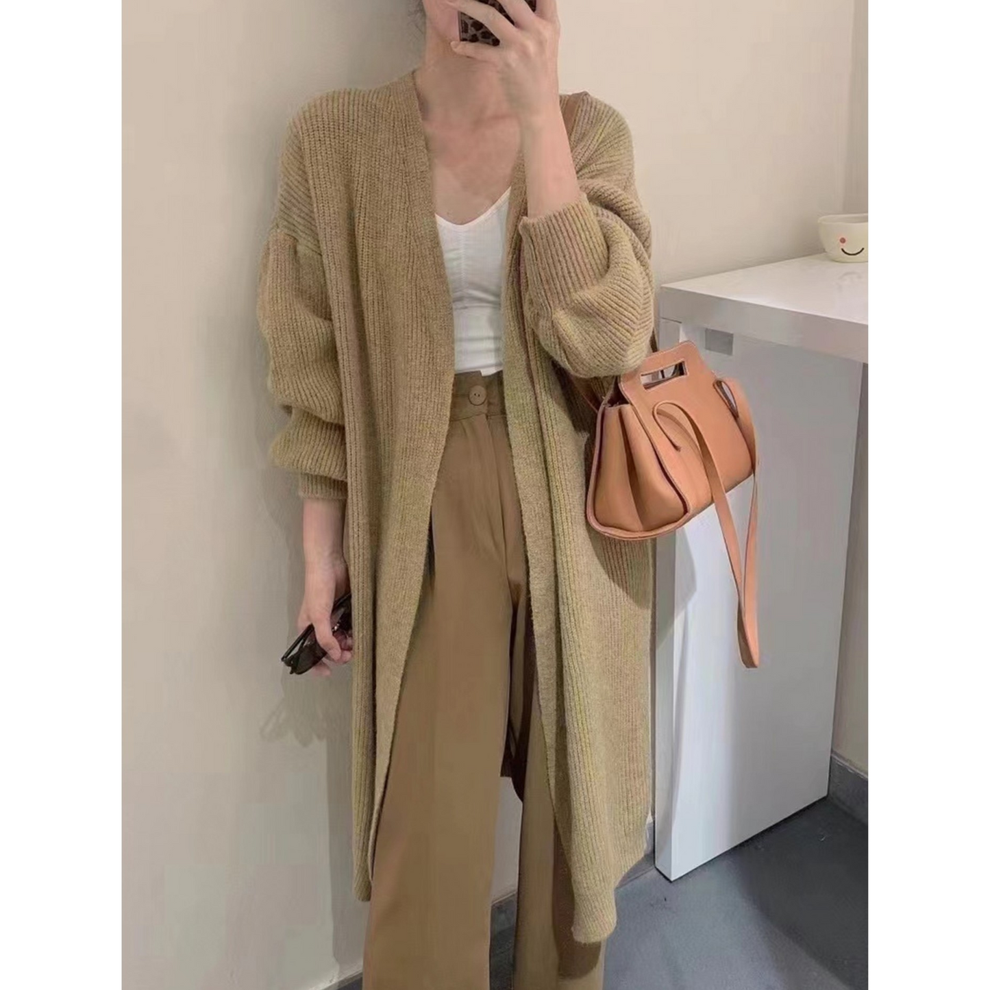 Knit Cardigan - Stretchy - Camel