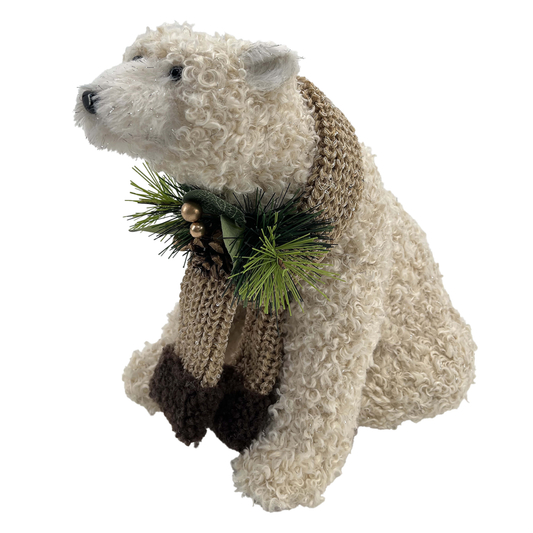 Decor Piece - Sitting Sherpa Polar Bear - 10"