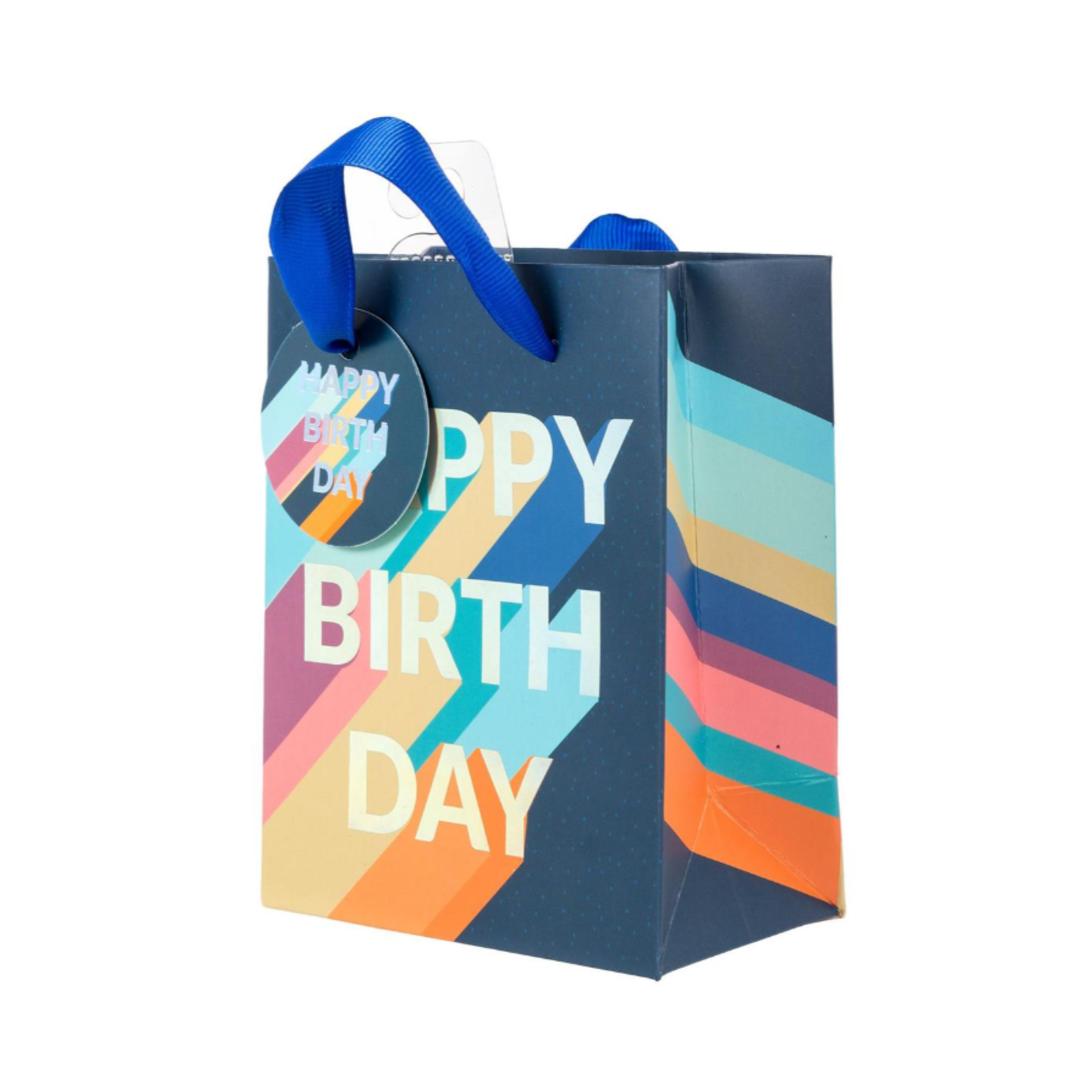 Small Gift Bag - Retro Navy Happy Birthday - 5.5"
