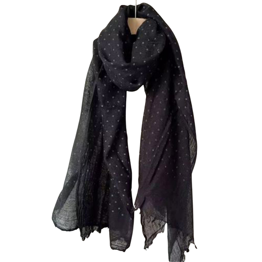 Scarf - Wool & Cotton - Black Polka-Dot