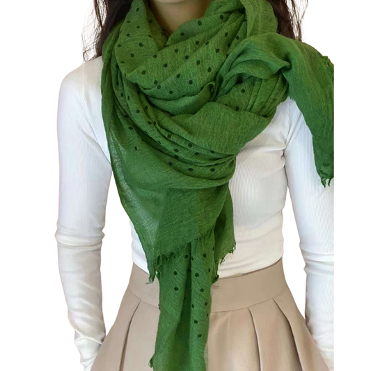 Scarf - Wool & Cotton - Green Polka-Dot