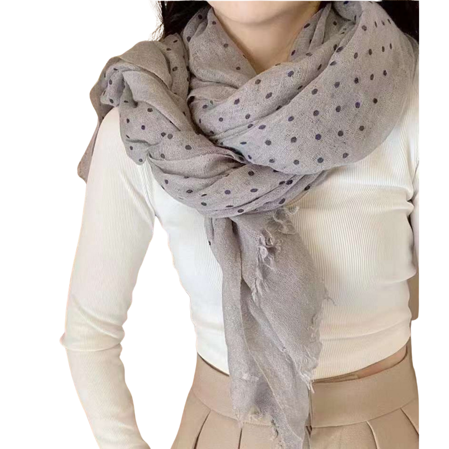 Scarf - Wool & Cotton - Grey Polka-Dot