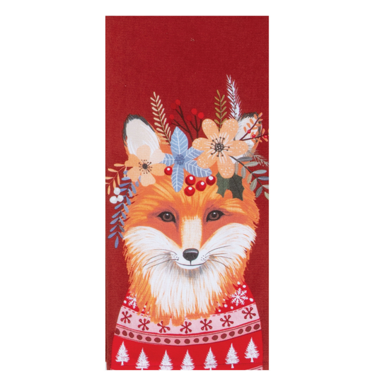 Tea Towel - Dual Purpose - Winter Floral Fox