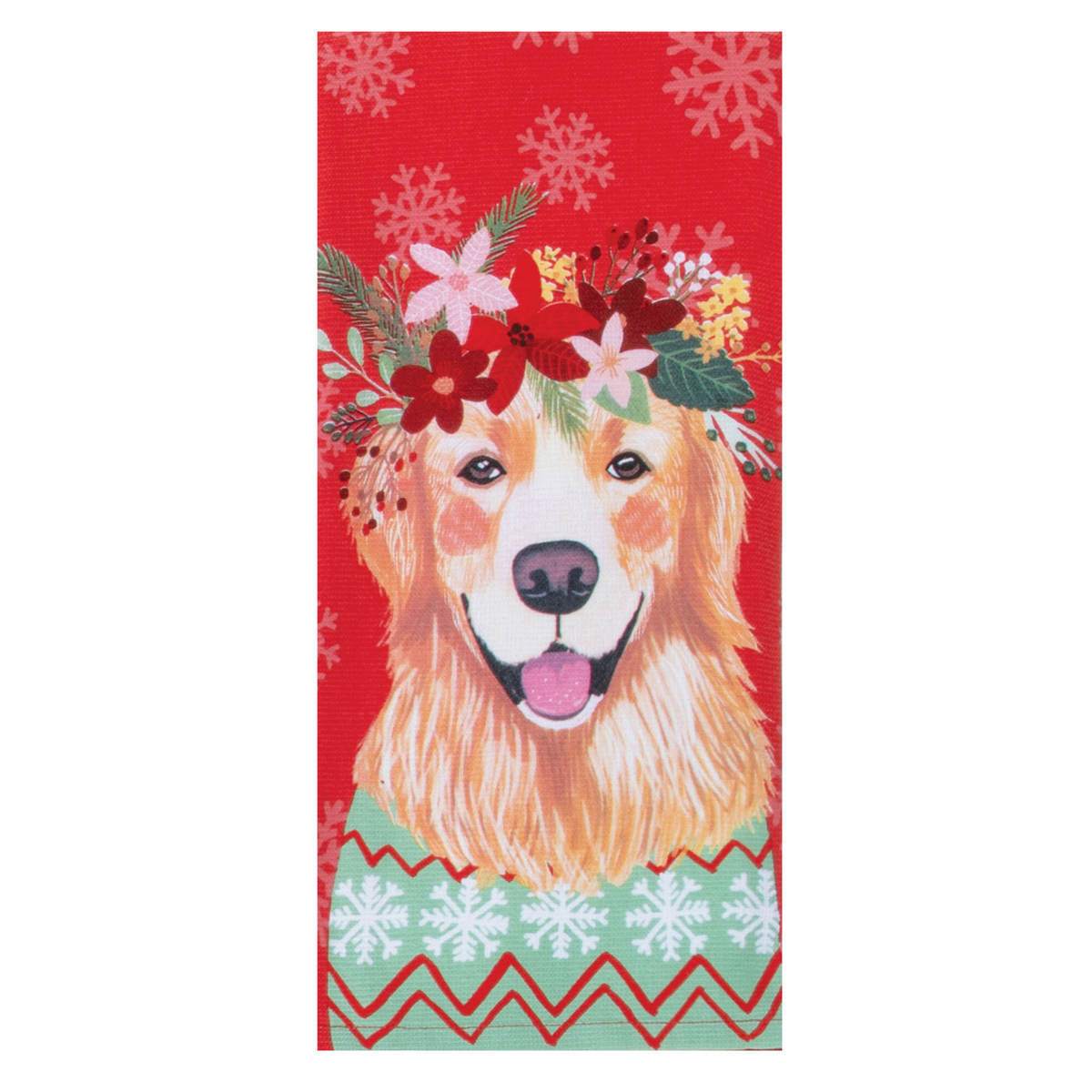Tea Towel - Dual Purpose - Winter Floral Golden Retriever