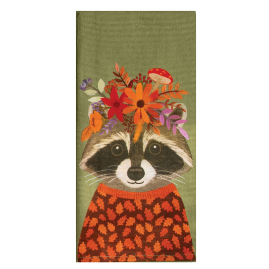 Tea Towel - Dual Purpose - Floral Raccoon