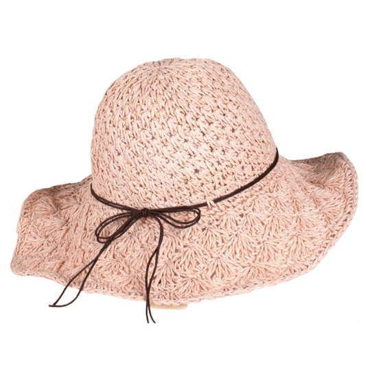 Sun Hat - Woven Bow - Pink
