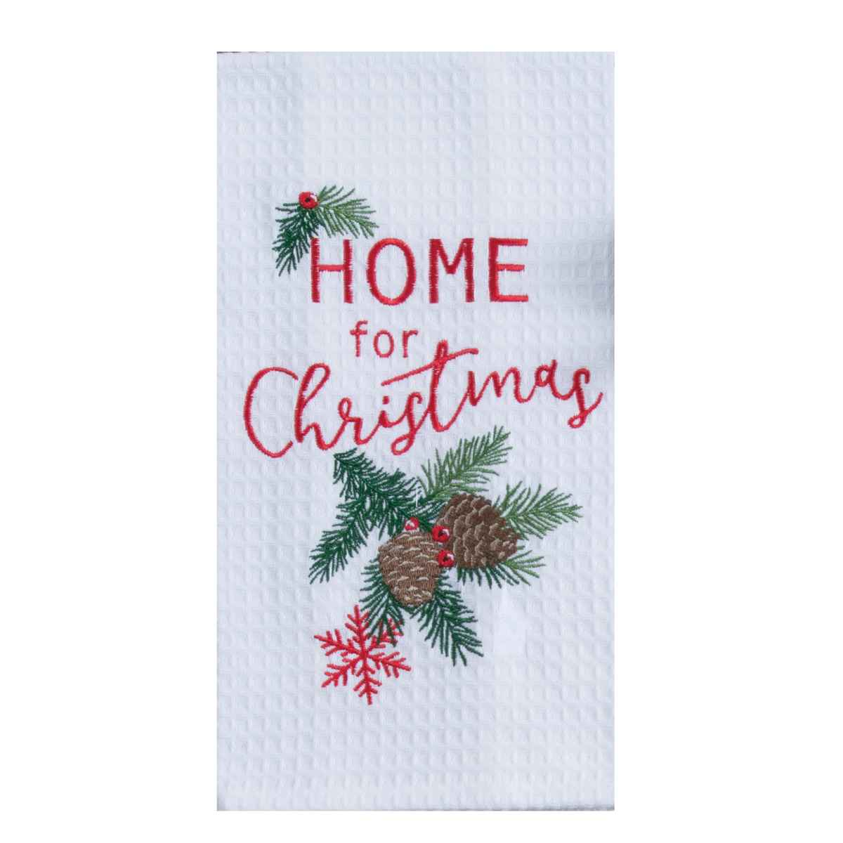 Tea Towel - Embroidered Waffle - Home For Christmas