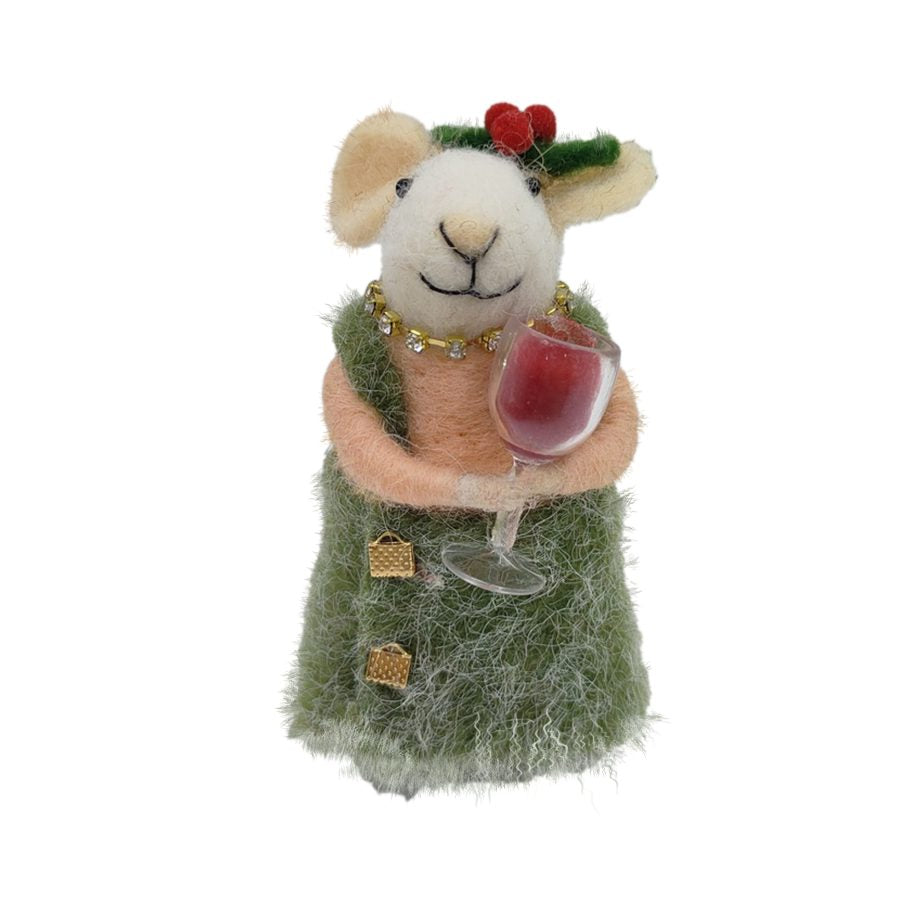 Ornament - Felt Mouse - Wine Glass