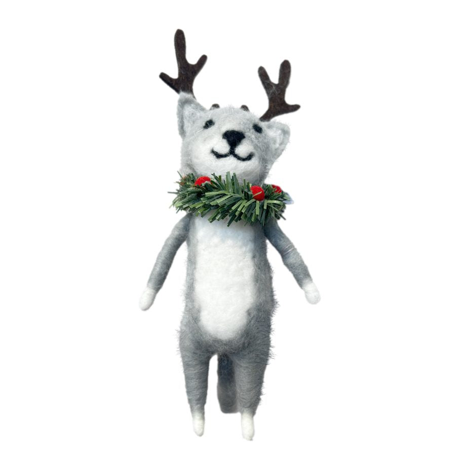 Ornament - Felt Cat - Antlers