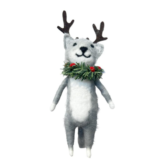 Ornament - Felt Cat - Antlers