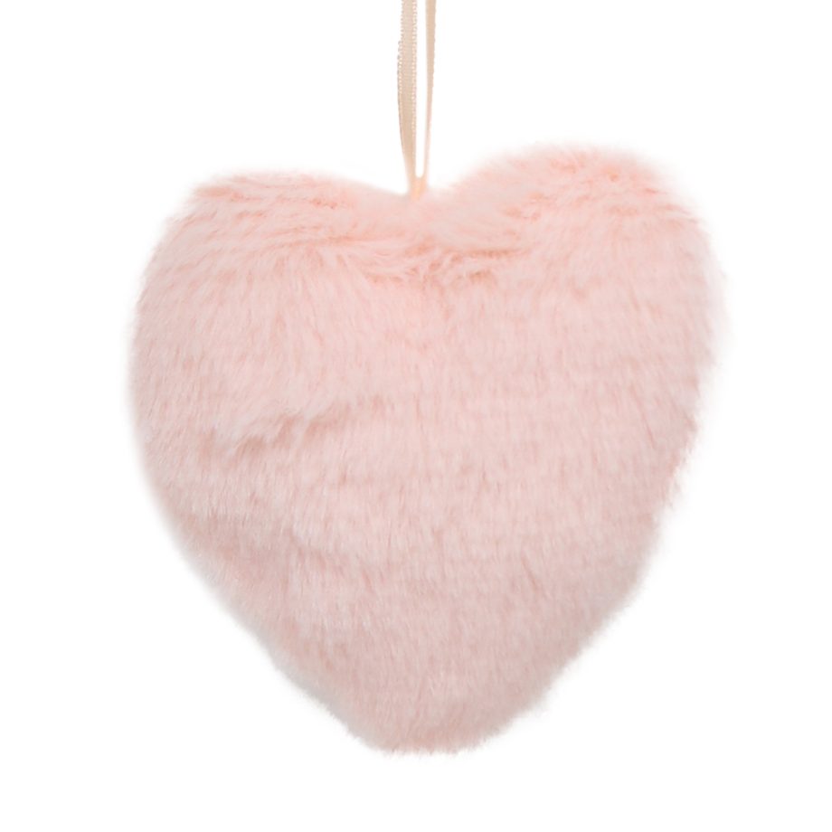 Ornament - Faux Fur Heart - Pink 4"