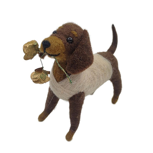 Ornament - Felt Dog - Gold Flower