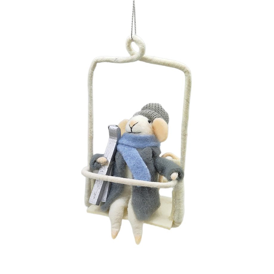 Ornament - Felt Mouse - Ski Chair Lift
