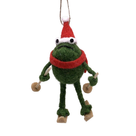 Ornament - Felt Frog - Skiing