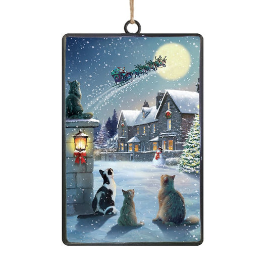 Ornament - Rectangular Disc - Cats on Christmas Eve