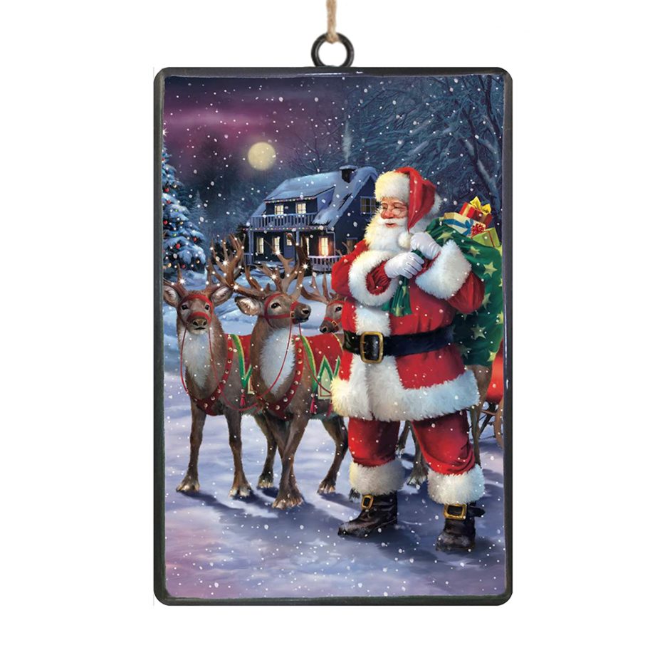 Ornament - Rectangular Disc - Santa & Reindeer