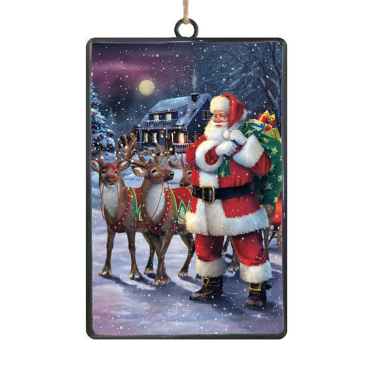 Ornament - Rectangular Disc - Santa & Reindeer