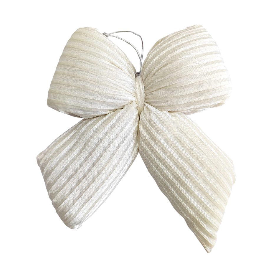 Ornament - Velvet Plush Bow - White 6 x 9"